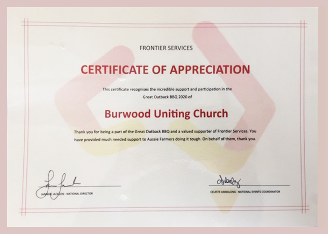 Certificate of Appreciation from Frontier Services